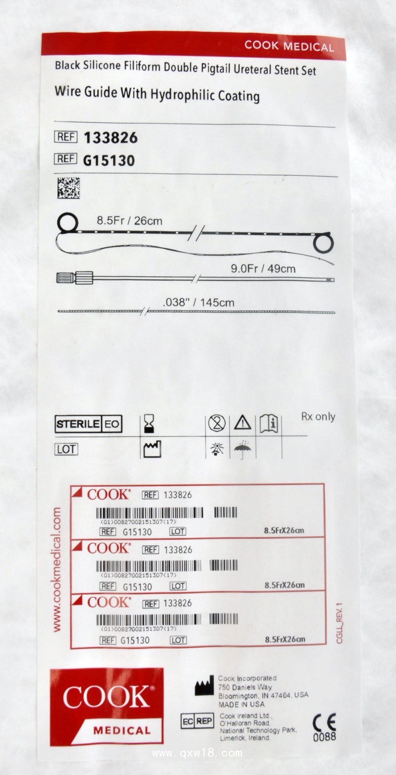 美國庫克 COOK雙豬尾硅膠輸尿管支架133826